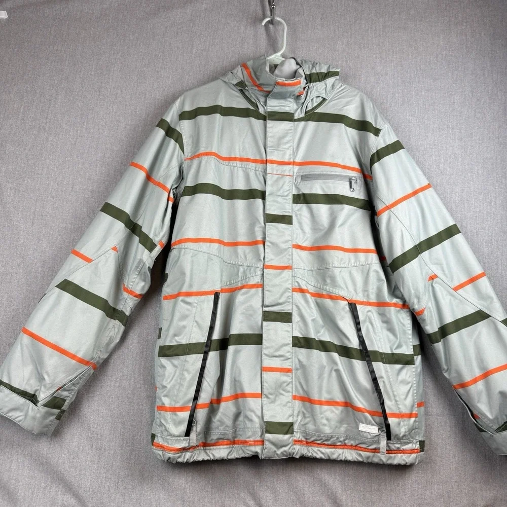 FOURSQUARE Burton Snowboard Coat Men's M Hood Microshield Ski ski green stripes